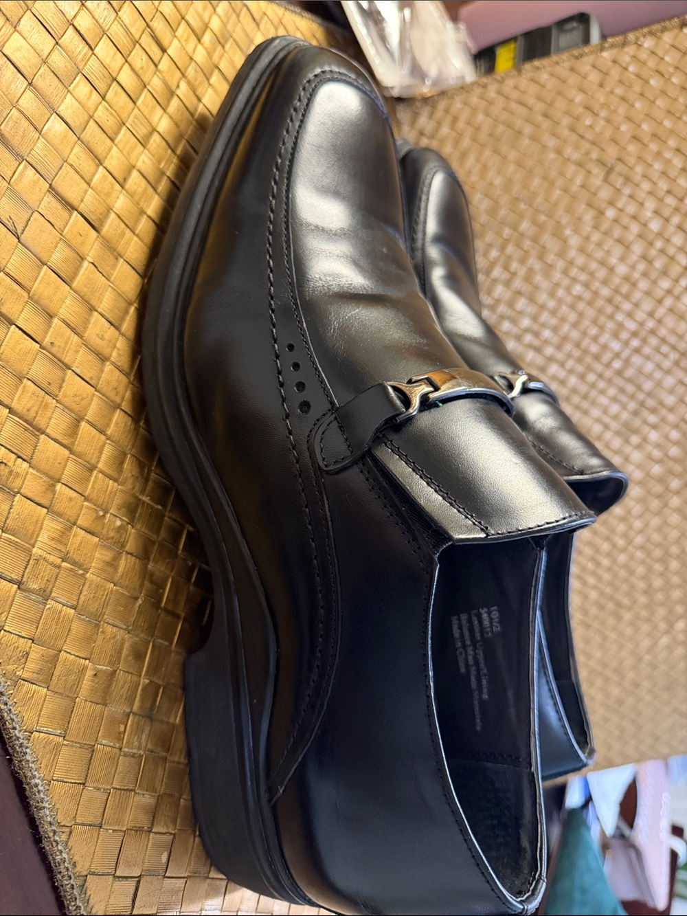 Via Spiga Black Leather Slip-On Loafers with Metal Bit Accent
